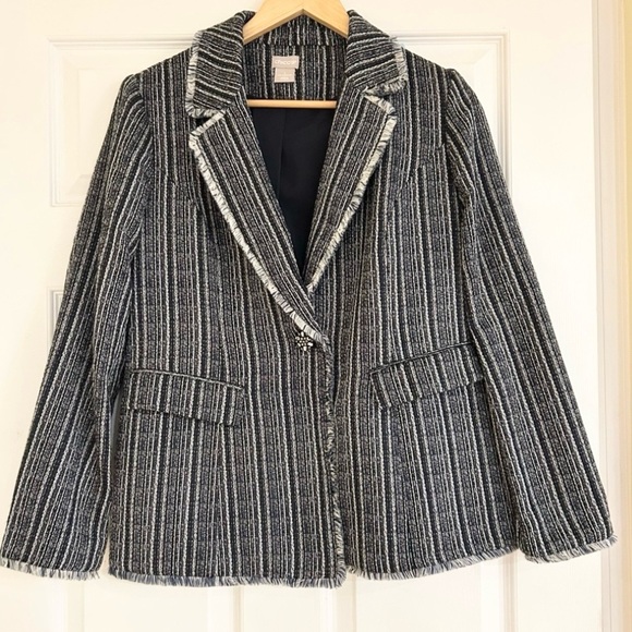 CHICO’S Metallic Thread Tweed Striped Jacket - Picture 5 of 14